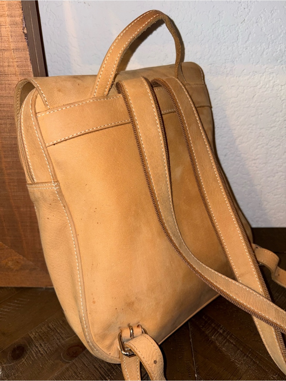 Vintage Longchamp x Mercedes Tan Leather Backpack - Picture 14 of 15